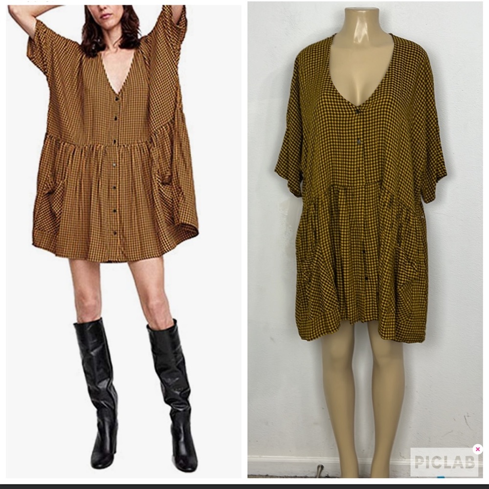 NWT ZARA YELLOW PLAID BOTTOM DOWN MIDI DRESS